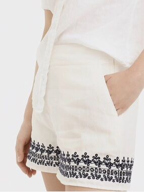 J. Crew White Shorts with Navy Embroidered Hem